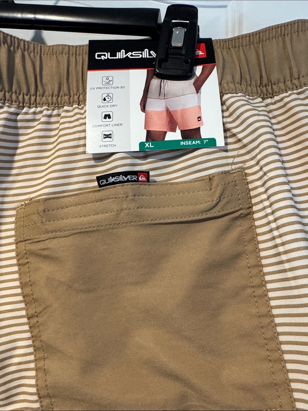 Quiksilver Men’s Orange, Tan and Cream Striped Boardshorts - Picture 4 of 6